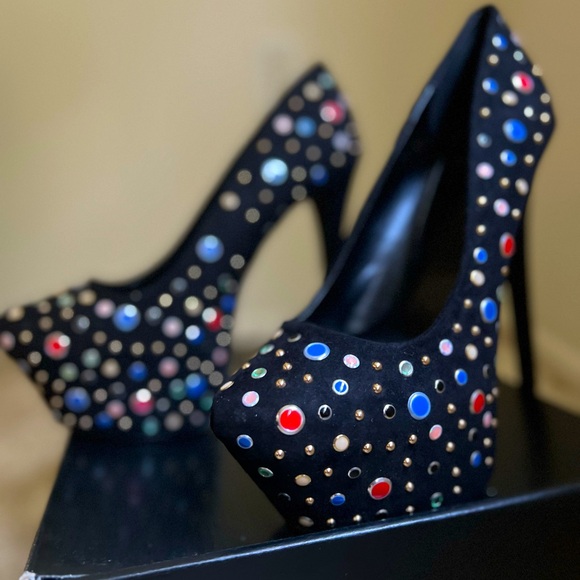 JustFab stiletto pumps, black jeweled 6inch heels, new in box, size 8 - Picture 3 of 14